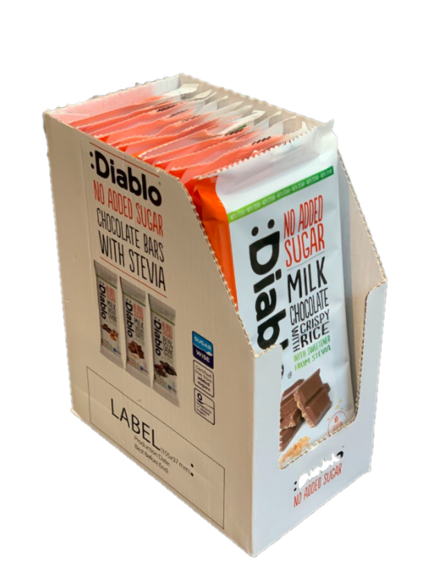 :Diablo Stevia Milk Chocolate with Crispy Rice 75g x 15
